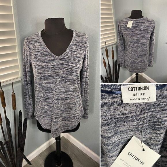 Cotton On Gray V-Neck Long Sleeve Shirt, X Small - Picture 1 of 1